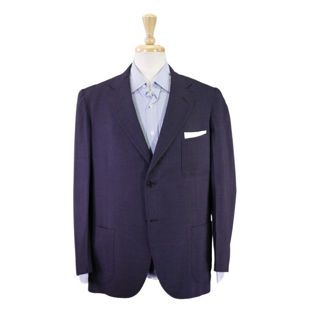 Vintage Custom Tailored 1939 Purple Check Patch Pocket Trad 2B Blazer Jacket 42R